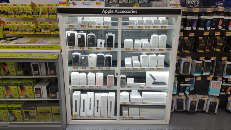 Lighted shelf displaying merchandise
