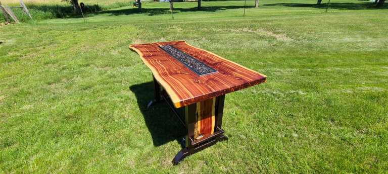 Long live edge table with fire pit insert