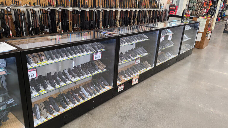 Showcase displaying secured merchandise