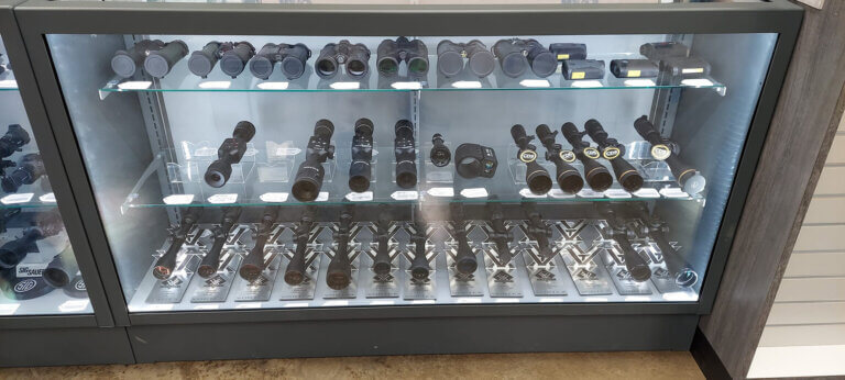 Showcase displaying secured merchandise