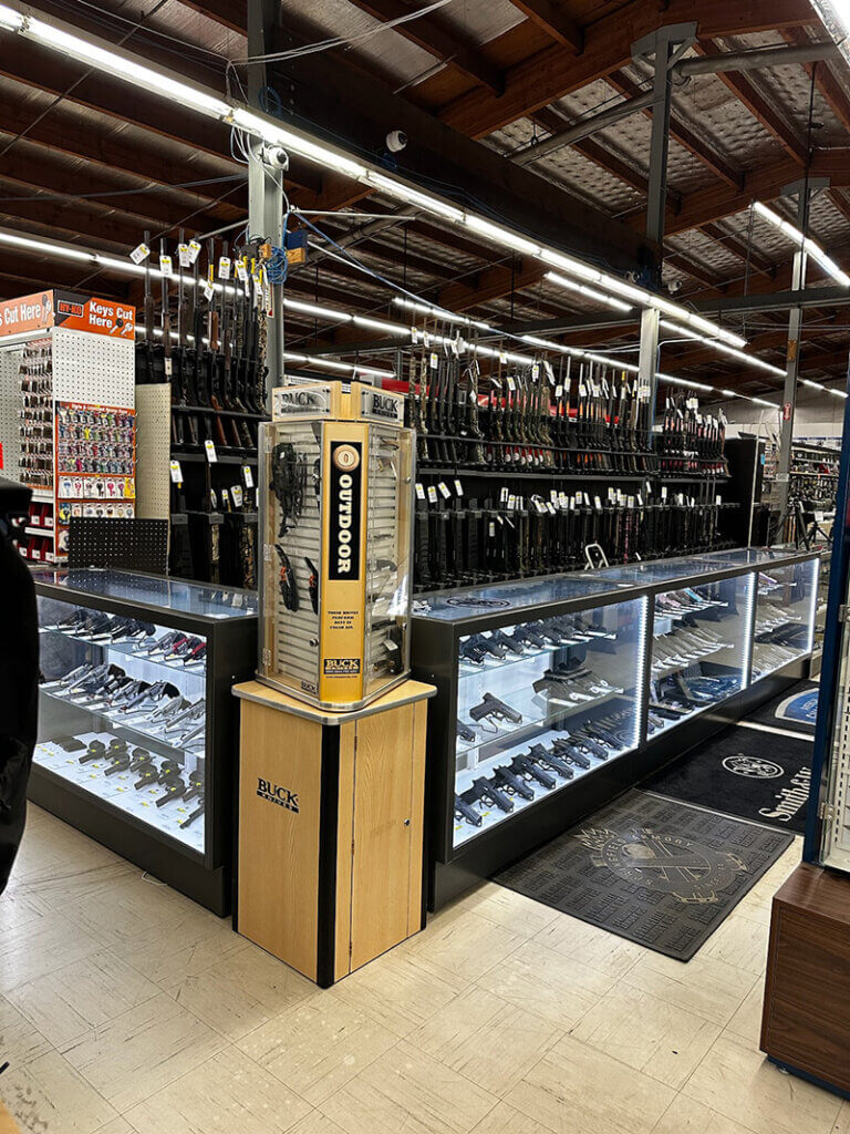 Showcase displaying secured merchandise