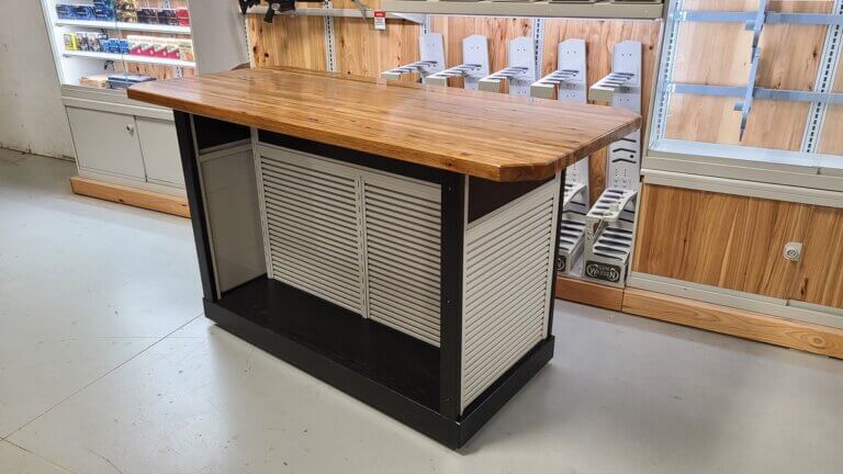Conversation Table with Butcher Block Top including Merchandising Space